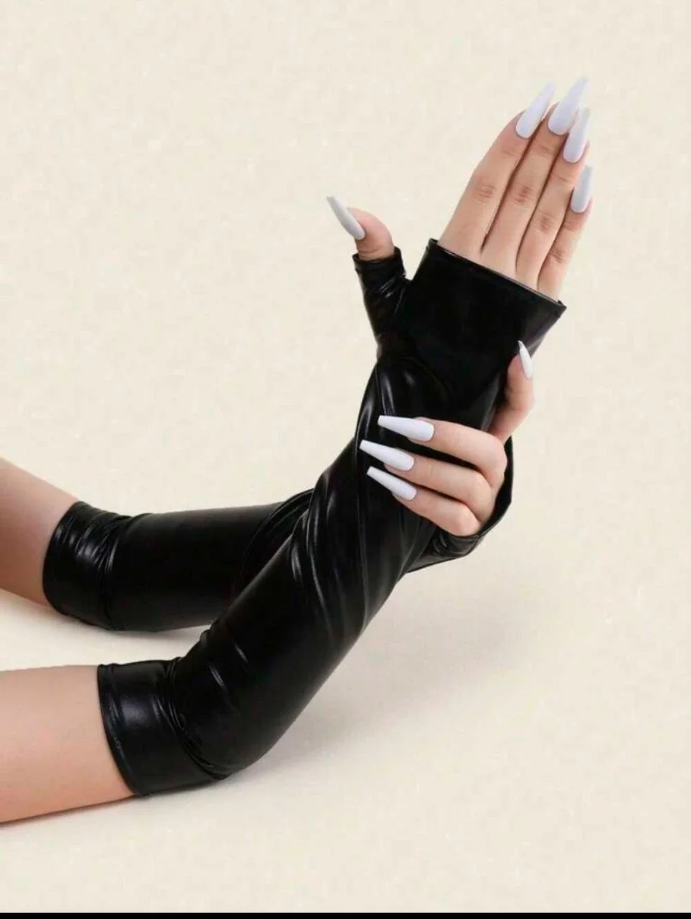 Pair Of Long Faux Leather Gloves